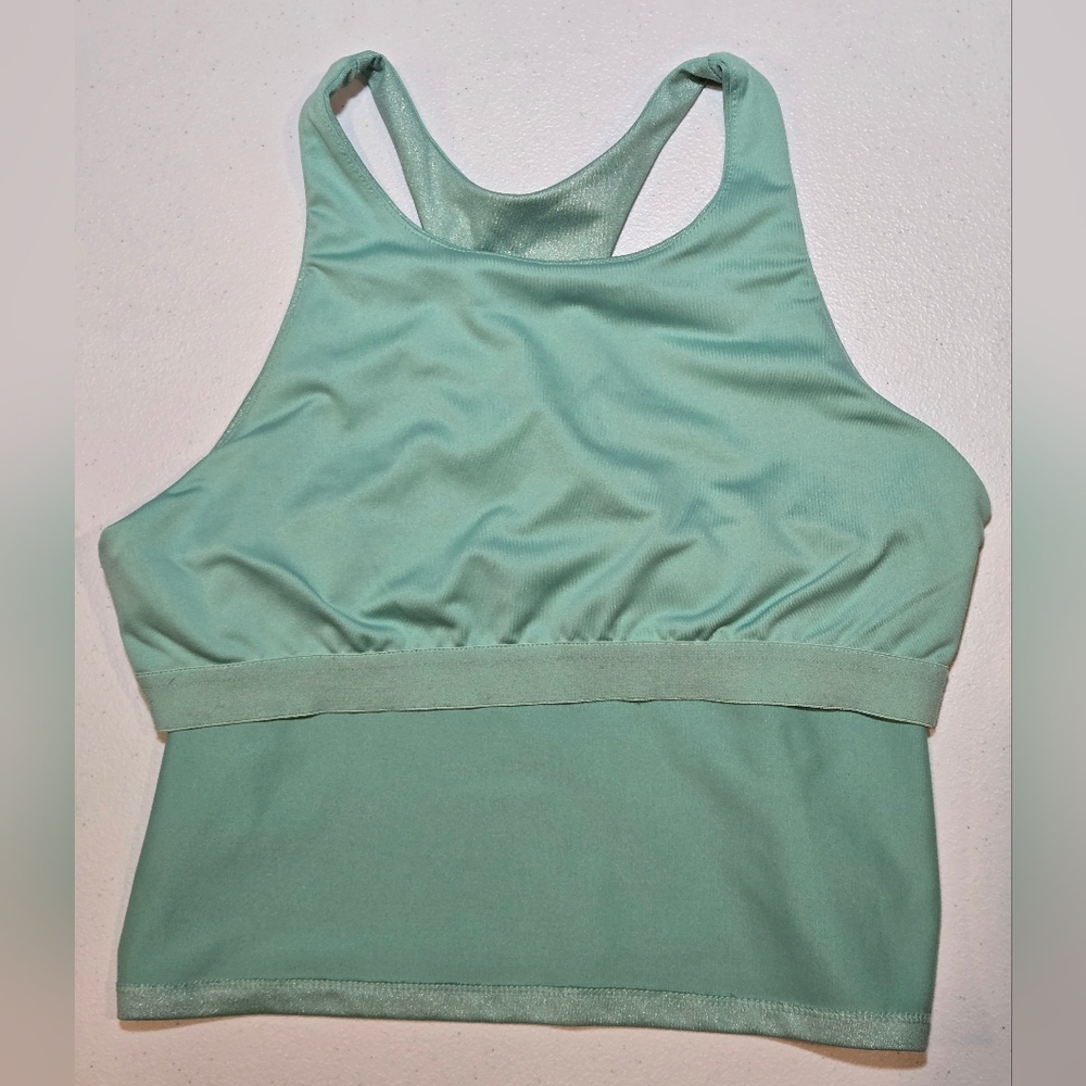 Girls XL Tek Gear Mint Green Shimmer Active Tank Bra And Bike Shorts Set - Picture 4 of 12